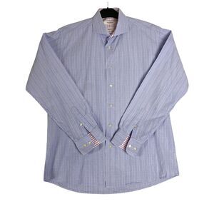 Isaac Mizrahi  Slim Fit Blue & White Gingham Dress Shirt French‎ Cuff Size 16